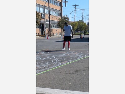 Driver terrorizes road art project